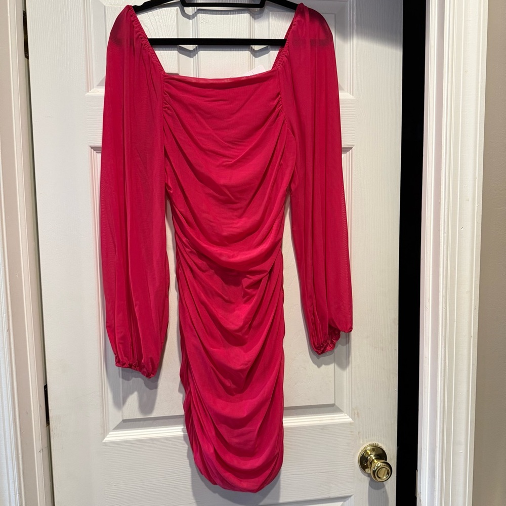 Chic Long Sleeve Pink Dress